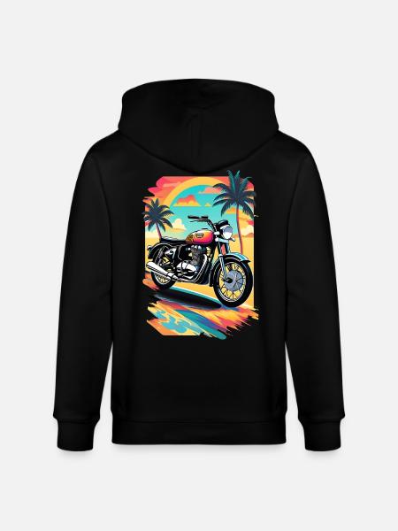 Retro motorcykel på en tropisk strand - Ekologisk luvjacka CULTIVATOR unisex från Stanley/Stella - svart