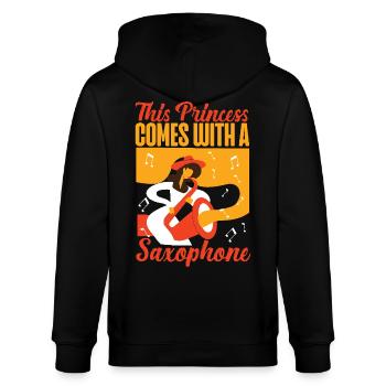 Saxophone This Princess Comes With - Stanley/Stella CULTIVATOR  Unisex Organic Hooded Jacket - black - Back - Anna (173cm)