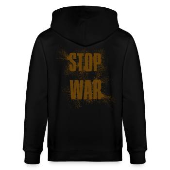 STOP WAR – NO WAR - PEACE - Stanley/Stella CULTIVATOR  Unisex Organic Hooded Jacket - black - Back - Anna (173cm)
