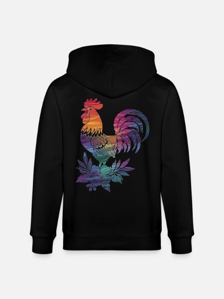 Bunter Hahn mit Blumen - Stanley/Stella Unisex Bio-Kapuzenjacke CULTIVATOR - Schwarz
