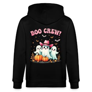 Boo Crew, süße Halloween Geister rosa Cowboyhut - Stanley/Stella Unisex Bio-Kapuzenjacke CULTIVATOR  - Schwarz - Hinten - Anna (173cm)