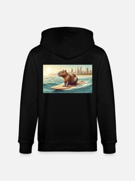 Surfing capybara - Stanley/Stella CULTIVATOR Unisex Organic Hooded Jacket - black