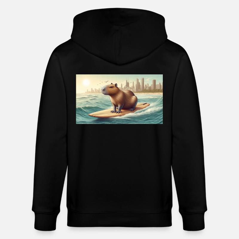 Capybara de surf - Veste à capuche bio CULTIVATOR Stanley/Stella Unisexe - noir