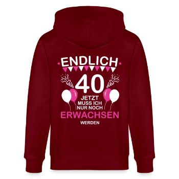 Endlich 40 Jetzt Muss Not at night Erwachsen werde - Stanley/Stella CULTIVATOR  Unisex Organic Hooded Jacket - burgundy - Back - Anna (173cm)