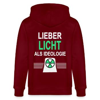 Lieber Licht als Ideologie - Ja zu Atomkraft - Stanley/Stella Unisex Bio-Kapuzenjacke CULTIVATOR  - Burgunderrot - Hinten - Anna (173cm)