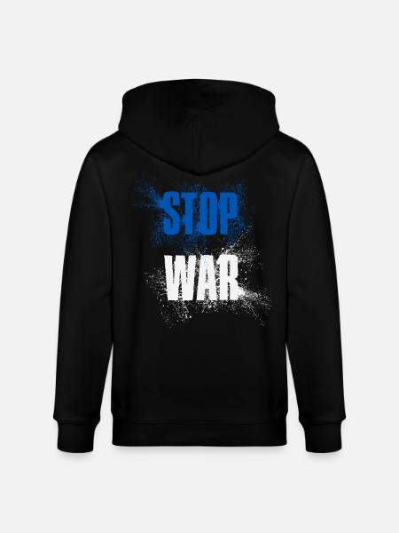 STOP OORLOG – GEEN OORLOG – VREDE – Nationale Kleuren Israël - Stanley/Stella Uniseks bio-ziphoodie CULTIVATOR  - zwart