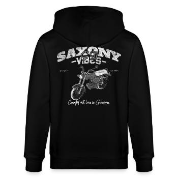 Saxony Vibes Grimma - S50 - Simson in weiß - Stanley/Stella Unisex Bio-Kapuzenjacke CULTIVATOR  - Schwarz - Hinten - Anna (173cm)