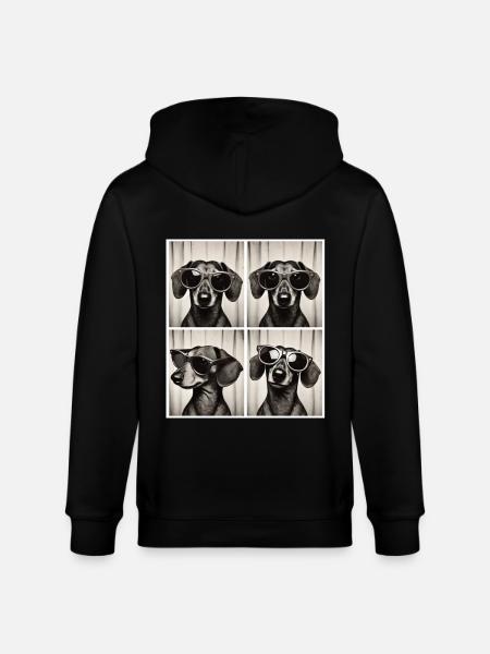 Fotobox Dackel mit Sonnenbrille - Stanley/Stella Unisex Bio-Kapuzenjacke CULTIVATOR  - Schwarz