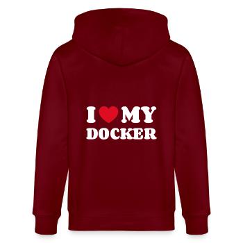 I Love My Docker - Stanley/Stella Unisex Bio-Kapuzenjacke CULTIVATOR  - Burgunderrot - Hinten - Anna (173cm)