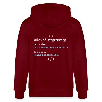 Rules of programming - Stanley/Stella Unisex Bio-Kapuzenjacke CULTIVATOR  - Burgunderrot - Hinten - Anna (173cm)
