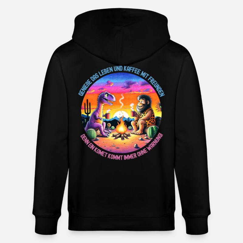 Dinosaurier und Löwe beim Camping - Stanley/Stella Unisex Bio-Kapuzenjacke CULTIVATOR  - Schwarz