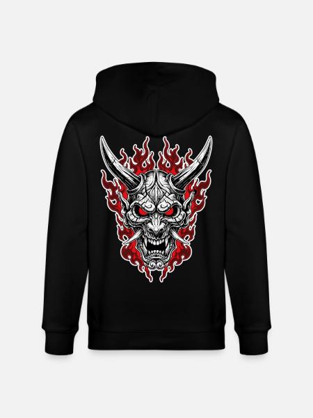 Oni-Maske Höllenporträt Rot Schwarz - Stanley/Stella Unisex Bio-Kapuzenjacke CULTIVATOR  - Schwarz