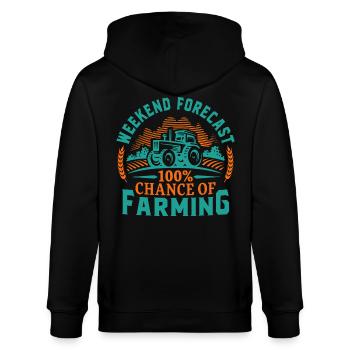Wochenendvorhersage 100% Chance auf Landwirtschaft - Stanley/Stella Unisex Bio-Kapuzenjacke CULTIVATOR  - Schwarz - Hinten - Anna (173cm)