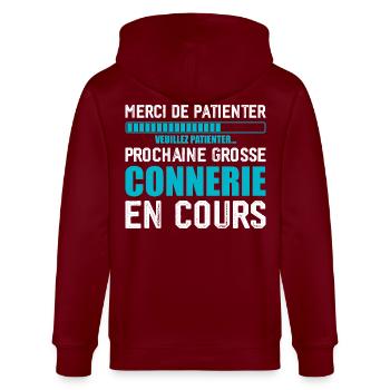 Prochaine connerie rigolo - Veste à capuche bio CULTIVATOR Stanley/Stella Unisexe - bordeaux - Dos - Anna (173cm)