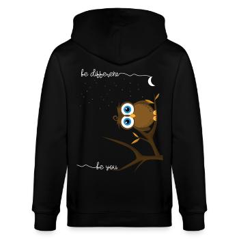 Eule be different be you Geschenkidee - Stanley/Stella Unisex Bio-Kapuzenjacke CULTIVATOR  - Schwarz - Hinten - Anna (173cm)