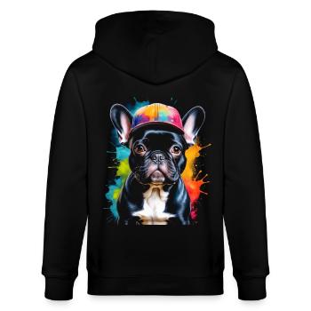French Bulldog Snapback Cap Frenchie Dog - Stanley/Stella CULTIVATOR  Unisex Organic Hooded Jacket - black - Back - Anna (173cm)