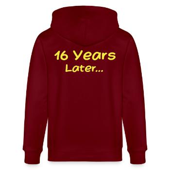 16 Jahre später Lustige Geburtstagsgeschenke, 16. Geburtstag - Stanley/Stella Unisex Bio-Kapuzenjacke CULTIVATOR  - Burgunderrot - Hinten - Anna (173cm)