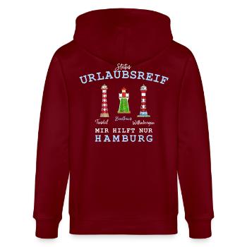 Hamburg, Urlaubsreif Leuchttürme, Deutschland - Stanley/Stella Unisex Bio-Kapuzenjacke CULTIVATOR  - Burgunderrot - Hinten - Anna (173cm)