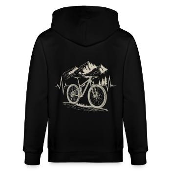 Mountainbike Herzschlag | Berge Natur - Stanley/Stella Unisex Bio-Kapuzenjacke CULTIVATOR  - Schwarz - Hinten - Anna (173cm)
