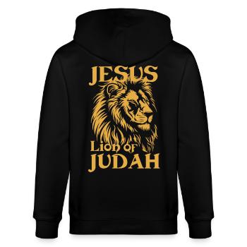 Jesus Christ Lion of Judah Christus Löwe von Juda - Stanley/Stella Unisex Bio-Kapuzenjacke CULTIVATOR  - Schwarz - Hinten - Anna (173cm)