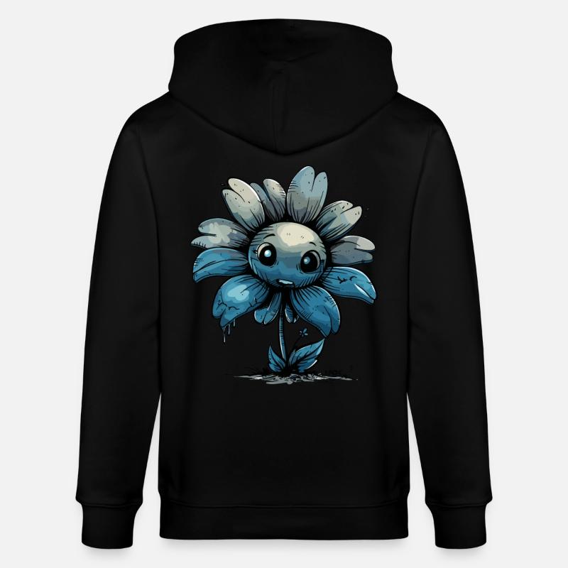 Eine dunkelblaue Comic Blume - Stanley/Stella Unisex Bio-Kapuzenjacke CULTIVATOR  - Schwarz