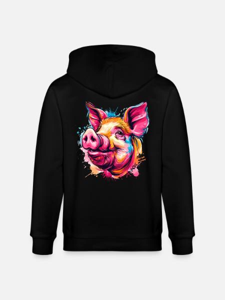 Buntes Farbspritzer Schwein - Stanley/Stella Unisex Bio-Kapuzenjacke CULTIVATOR - Schwarz