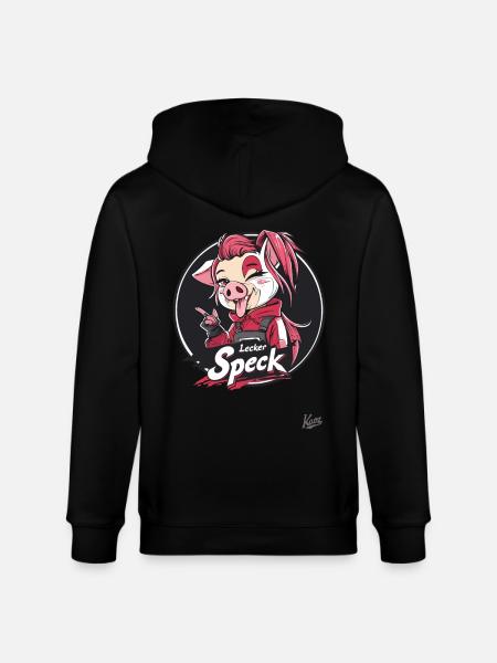 Anime-Schwein Maskottchen und Lecker Speck - Stanley/Stella Unisex Bio-Kapuzenjacke CULTIVATOR  - Schwarz