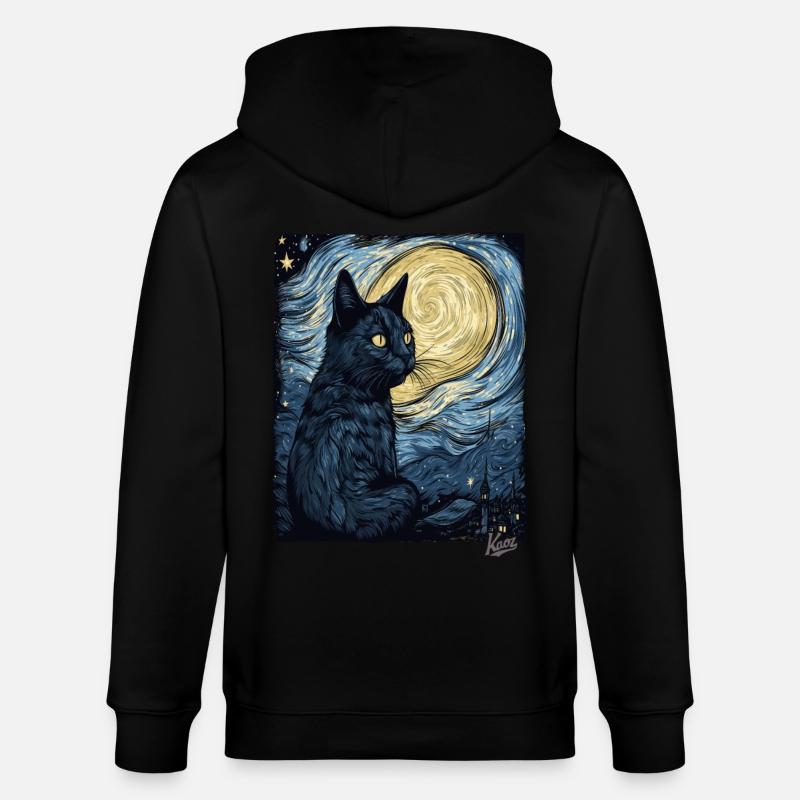 Nuit étoilée et chat noir - Veste à capuche bio CULTIVATOR Stanley/Stella Unisexe - noir