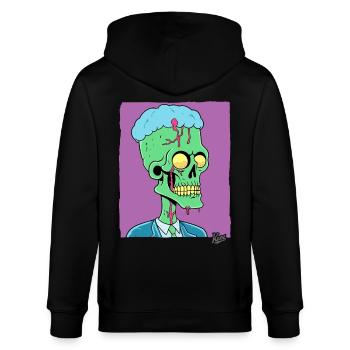 Grüner Zombie Punk Totenkopf Manager - Stanley/Stella Unisex Bio-Kapuzenjacke CULTIVATOR  - Schwarz - Hinten - Anna (173cm)