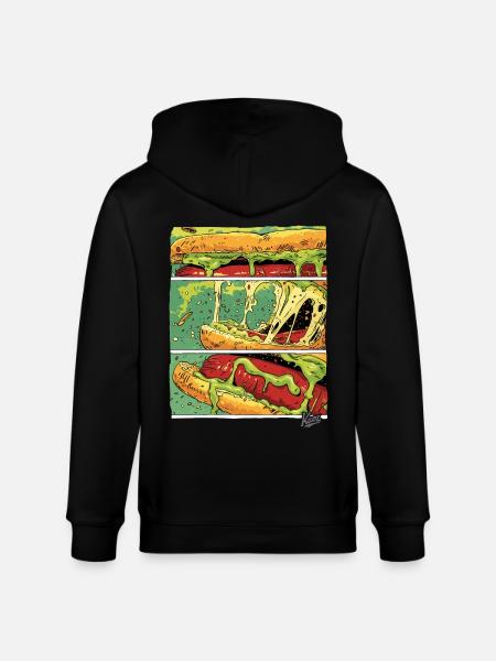 Comic-Panels: Käse-Monster-Wurst im Brötchen - Stanley/Stella Unisex Bio-Kapuzenjacke CULTIVATOR - Schwarz