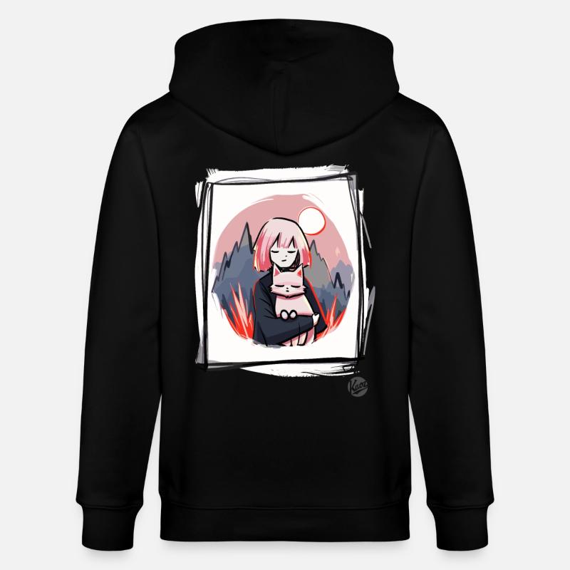 Fille avec chat - Veste à capuche bio CULTIVATOR Stanley/Stella Unisexe - noir