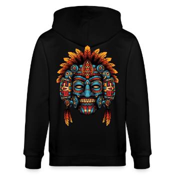 Aztec Death Mask Design - Stanley/Stella CULTIVATOR  Unisex Organic Hooded Jacket - black - Back - Anna (173cm)