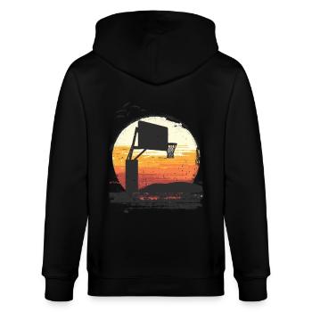 Sonnenaufgang Korbwurf Basketball Szene - Stanley/Stella Unisex Bio-Kapuzenjacke CULTIVATOR  - Schwarz - Hinten - Anna (173cm)