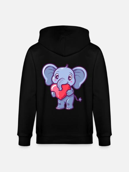 Yndig elefant med hjerte illustration til - Stanley/Stella økologisk unisex-hættejakke CULTIVATOR - sort