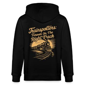 Trainspotters: Always on the right track - Stanley/Stella CULTIVATOR  Unisex Organic Hooded Jacket - black - Back - Anna (173cm)