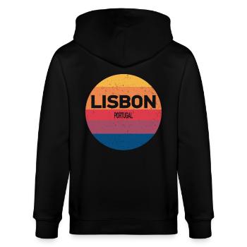 Retro Sonnenuntergang Andenken Lissabon Portugal - Stanley/Stella Unisex Bio-Kapuzenjacke CULTIVATOR  - Schwarz - Hinten - Anna (173cm)