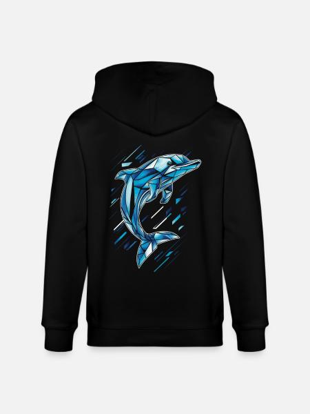 Geometric Dolphin in Blue Tones - Stanley/Stella CULTIVATOR  Unisex Organic Hooded Jacket - black