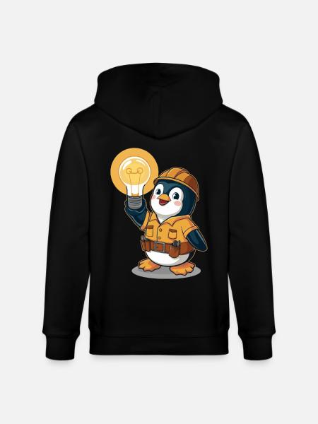 Penguin Electrician With Light Bulb - Stanley/Stella CULTIVATOR Unisex Organic Hooded Jacket - black