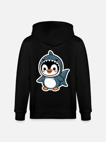 Cute Penguin in Shark Costume - Stanley/Stella CULTIVATOR  Unisex Organic Hooded Jacket - black