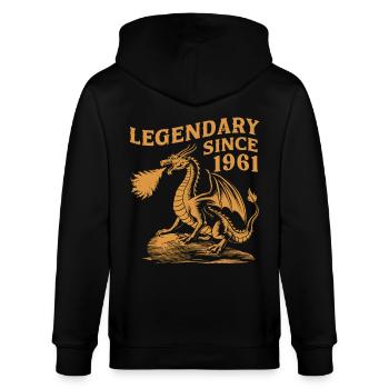 Legendary Since 1961 Birthday Dragon Fantasy - Stanley/Stella CULTIVATOR  Unisex Organic Hooded Jacket - black - Back - Anna (173cm)