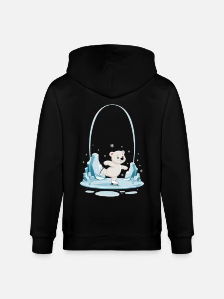 Śliczny niedźwiedź polarny na łyżwach w - Ekologiczna rozpinana bluza z kapturem typu unisex Stanley/Stella CULTIVATOR - czarny