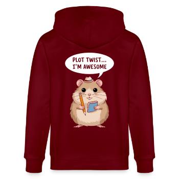 Hamster Autor: Plot Twist... Ich Bin Großartig - Stanley/Stella Unisex Bio-Kapuzenjacke CULTIVATOR  - Burgunderrot - Hinten - Anna (173cm)