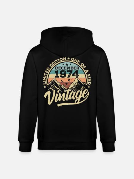 Original December 1974 - 51st Birthday Gift - Stanley/Stella CULTIVATOR  Unisex Organic Hooded Jacket - black