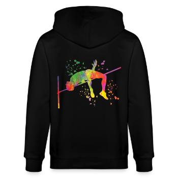 Hochspringer Wasserfarben Hochsprung - Stanley/Stella Unisex Bio-Kapuzenjacke CULTIVATOR  - Schwarz - Hinten - Anna (173cm)