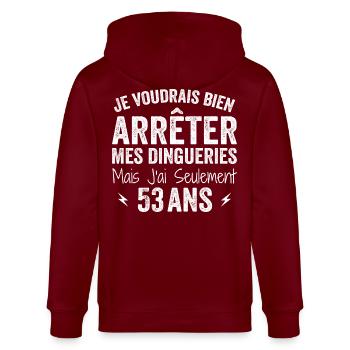 53rd Birthday Gift Funny 53 Years - Stanley/Stella CULTIVATOR  Unisex Organic Hooded Jacket - burgundy - Back - Anna (173cm)