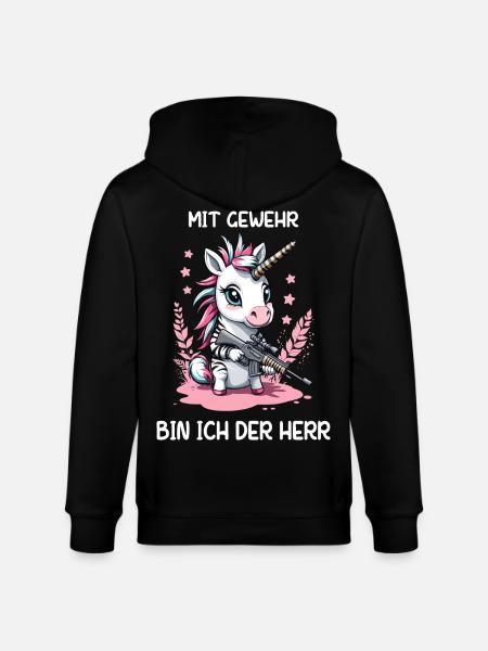 Einhorn mit Jagdgewehr - Stanley/Stella Unisex Bio-Kapuzenjacke CULTIVATOR  - Schwarz