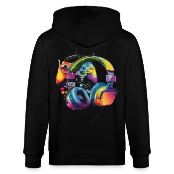 Gamer - Kopfhörer und Controller - Stanley/Stella Unisex Bio-Kapuzenjacke CULTIVATOR  - Schwarz - Hinten - Anna (173cm)