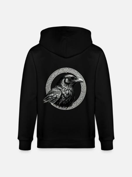 Raven with Celtic Knot 02 - Stanley/Stella CULTIVATOR  Unisex Organic Hooded Jacket - black