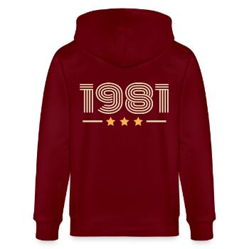 Legendär seit 1981 Geburtstagsgeschenk 1981 - Stanley/Stella Unisex Bio-Kapuzenjacke CULTIVATOR  - Burgunderrot - Hinten - Anna (173cm)