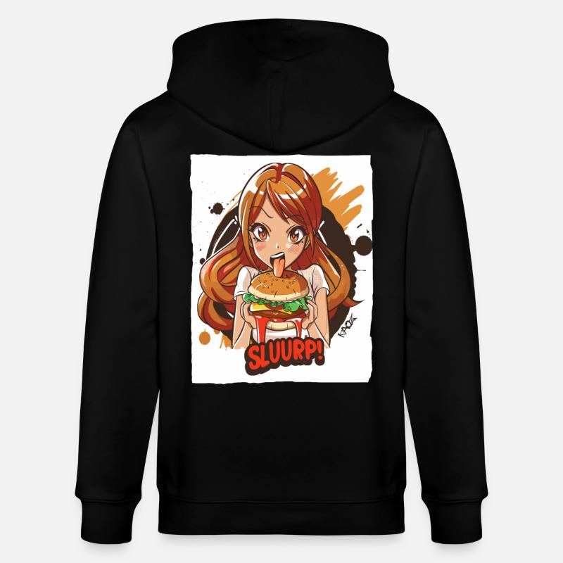 Anime-Mädchen liebt große Burger - Stanley/Stella Unisex Bio-Kapuzenjacke CULTIVATOR  - Schwarz